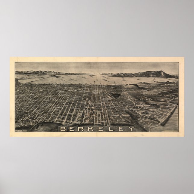 Berkeley California 1909 Antique Panoramic Karta Poster (Framsidan)