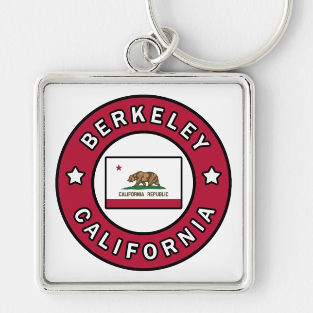 Berkeley California Fyrkantig Silverfärgad Nyckelring (Framsidan)