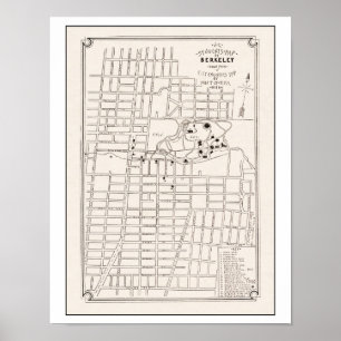 Berkeley Kalifornien stadskarta 1898 Poster