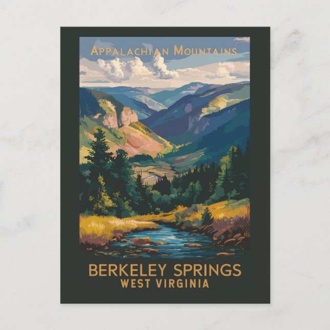 Berkeley Springs Illustration Resa Konst Vintage Vykort (Framsida)