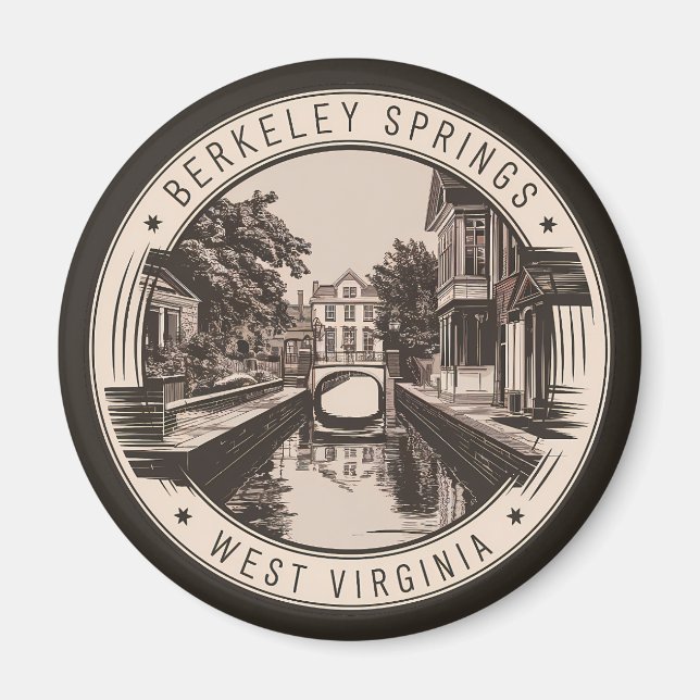 Berkeley Springs West Virginia Illustration Badge Magnet (Framsidan)
