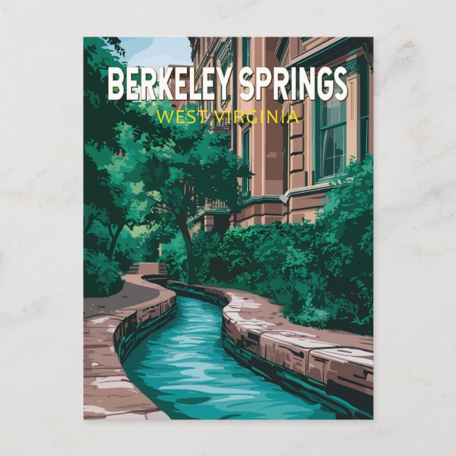 Berkeley Springs West Virginia Illustration Resa Vykort (Framsida)