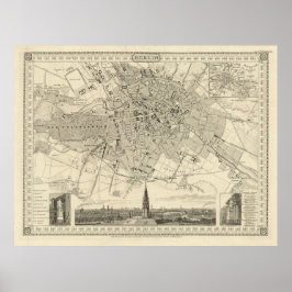 Berlin 1850 Karta, Historisk Tysk Stad Illustratio Poster