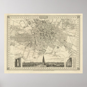 Berlin 1850 Karta, Historisk Tysk Stad Illustratio Poster