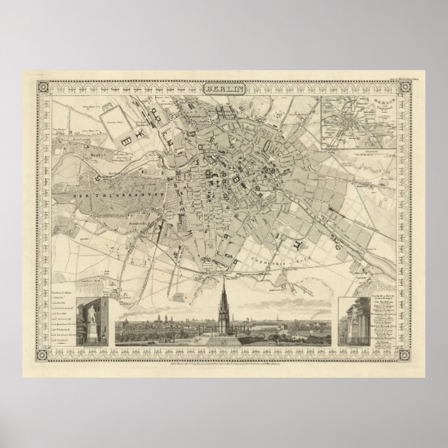 Berlin 1850 Map, Historic German City Illustration Poster (Framsidan)