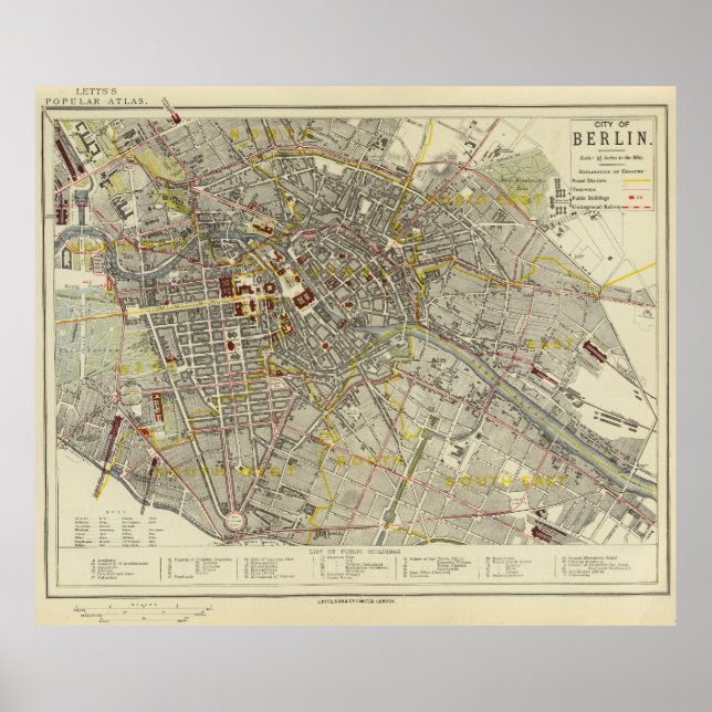 Berlin 1883 Historic Map – Letts Popular Atlas Map Poster (Framsidan)