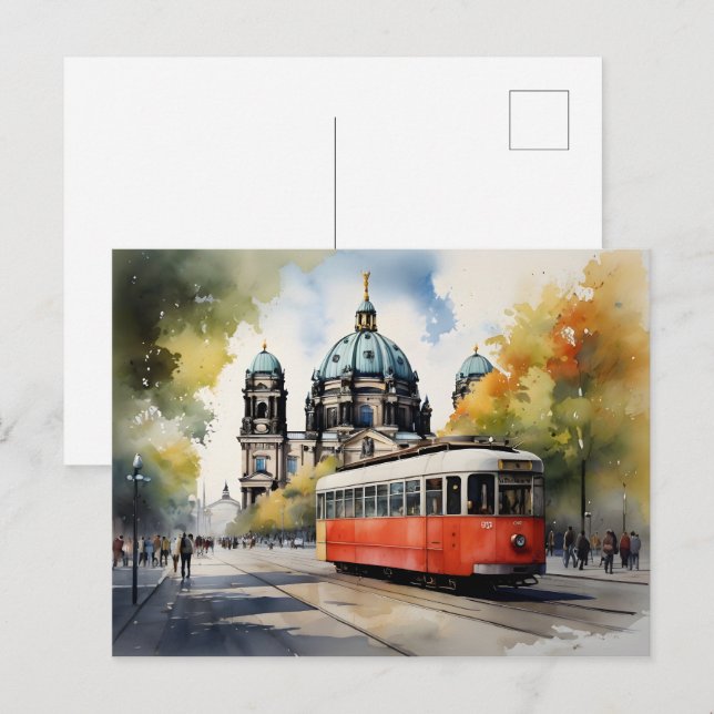 Berlin akvarell konst vykort (Fram/baksida)