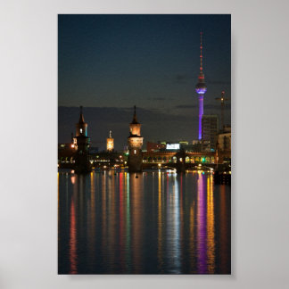 Berlin Alexanderplatz Oberbaum Bridge night Poster