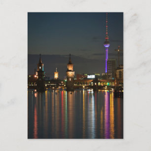 Berlin Alexanderplatz Oberbaum Bridge night Vykort