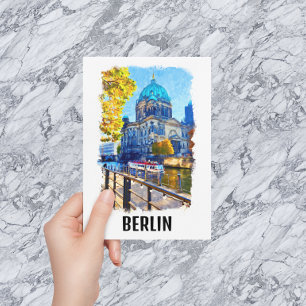 Berlin Berliner Dom Vattenfärg Illustration Vykort