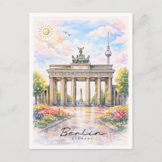 Berlin Brandenburg Gate Watercolor | Germany Helg Vykort