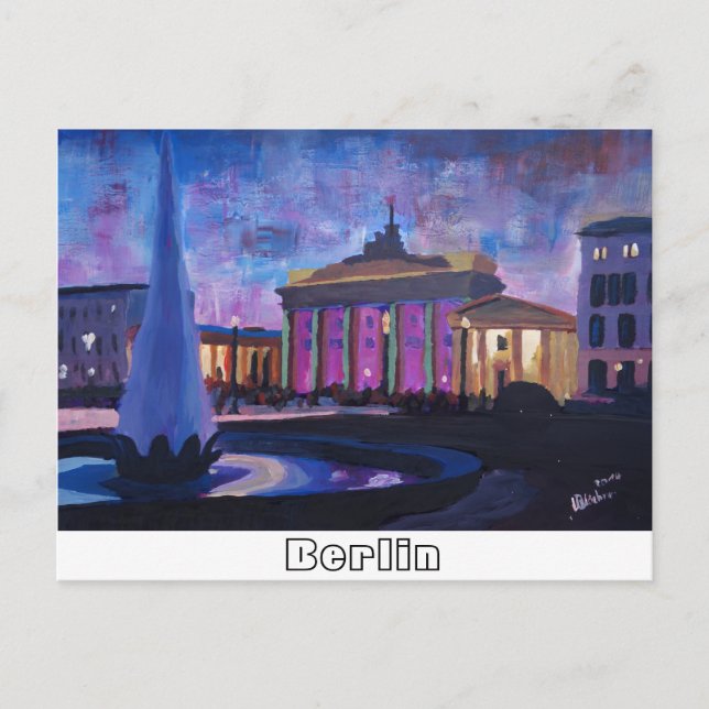 Berlin Brandenburg Grind med Fontän i Dusk Vykort (Framsida)