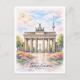 Berlin Brandenburgsporten Akvarell Tyskland Helg Vykort