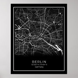 Berlin City Karta - Berlin Black Karta Poster