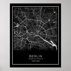 Berlin City Karta - Berlin Black Karta Poster