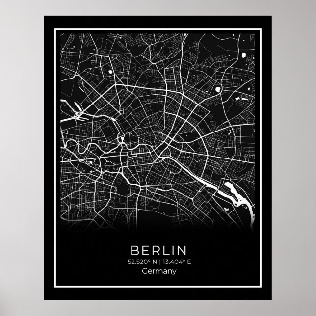 Berlin City Karta - Berlin Black Karta Poster (Framsidan)