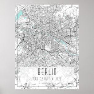 Berlin City Karta, Black, White och Blue Poster
