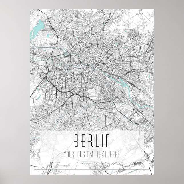 Berlin City Karta, Black, White och Blue Poster (Framsidan)