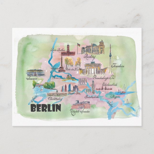 Berlin Favorite Karta med Tourist Ställen Vykort (Framsida)
