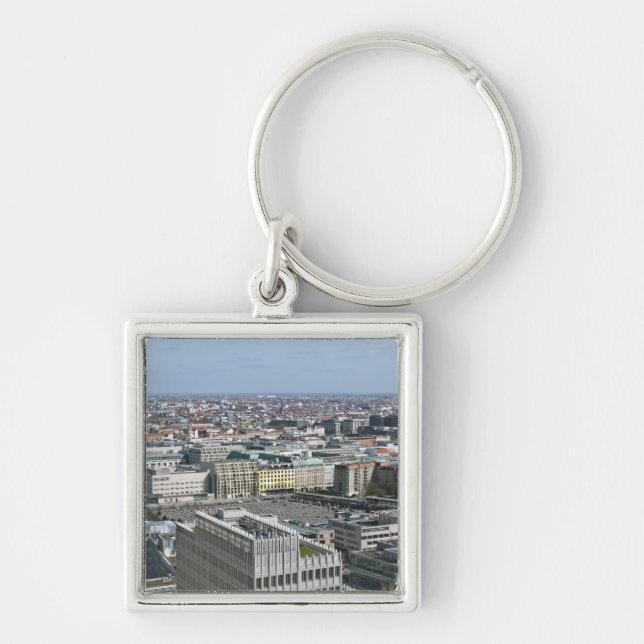 Berlin Fyrkantig Silverfärgad Nyckelring (Framsidan)