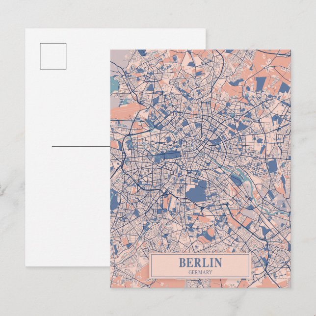 Berlin Germany Breezy City Map Travel Vykort (Fram/baksida)