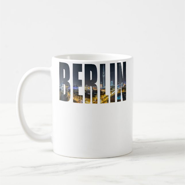 Berlin Germany Urban Skyline Photography Font Kaffemugg (Vänster)