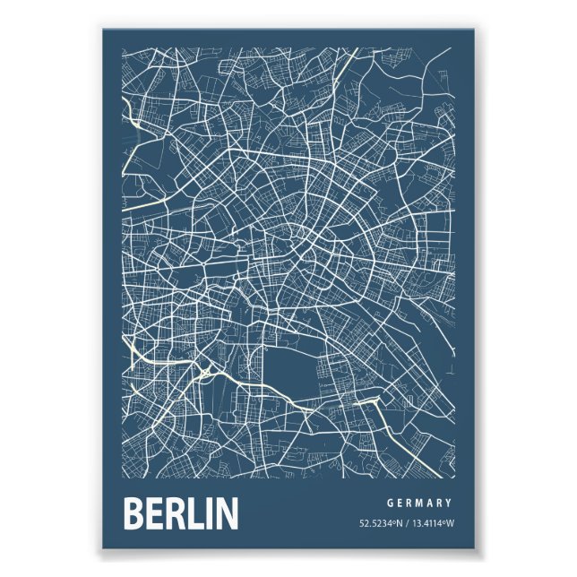 Berlin - Germary Blueprint City Karta Fototryck (Framsidan)