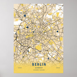 Berlin - Germary Gult City Karta Poster