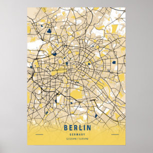 Berlin - Germary Gult City Karta Poster