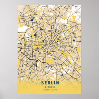 Berlin - Germary Gult City Karta Poster