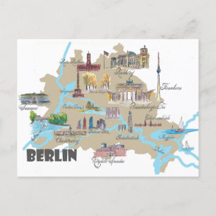Berlin höjdpunkter stadsplan vykort