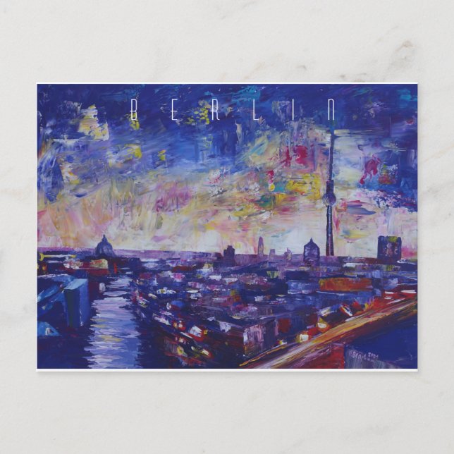 Berlin Impressive Skyline på natten Vykort (Framsida)