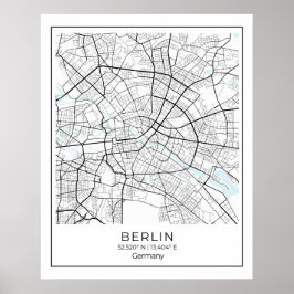 Berlin Karta - Berlin Black & white karta Poster