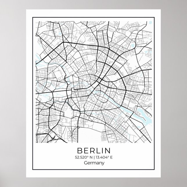 Berlin Karta - Berlin Black & white karta Poster (Framsidan)