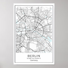 Berlin Karta - Berlin Svarta och vita karta Poster