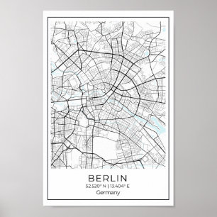 Berlin Karta - Berlin Svarta och vita karta Poster