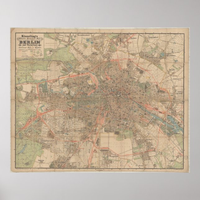Berlin karta c.1897 – Kiesslings detaljerade stads Poster (Framsidan)