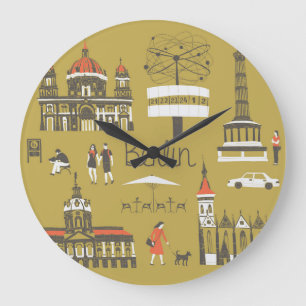 Berlin Landmarks, monumental Illustration. Stor Klocka