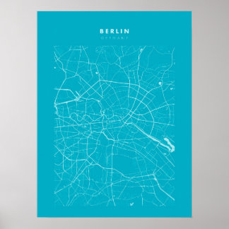 Berlin Light Blue City Karta Poster