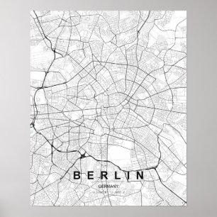Berlin Minimalistisk Karta (Svart & Vitt) Poster