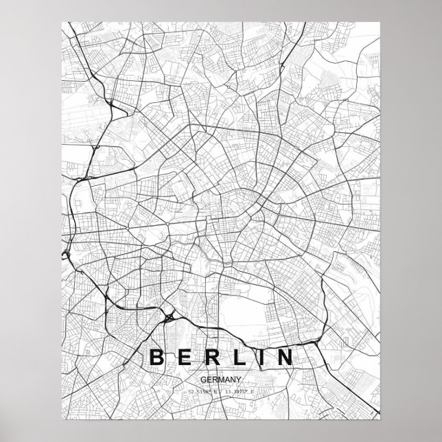 Berlin Minimalistisk Karta (Svart & Vitt) Poster (Framsidan)