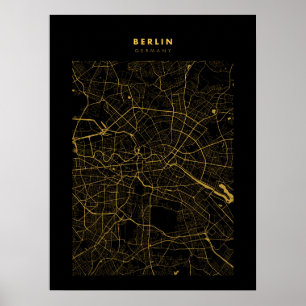 Berlin Mörk Guld City Karta Poster