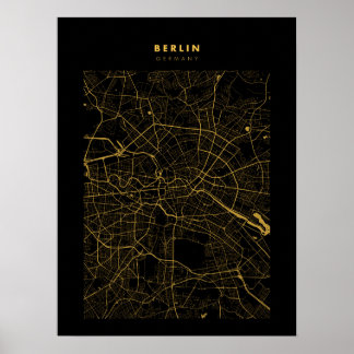 Berlin Mörk Guld City Karta Poster