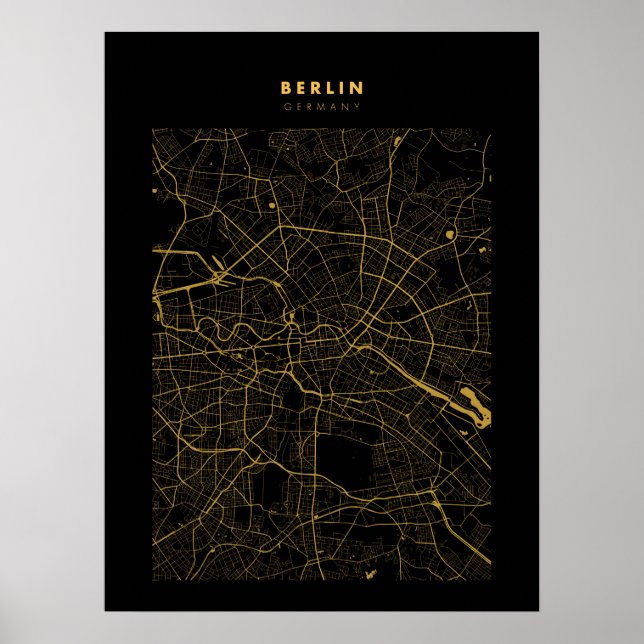 Berlin Mörk Guld City Karta Poster (Framsidan)