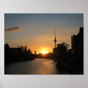 Berlin Nacht Tyskland Fernsehturm Nacht Skyline Poster