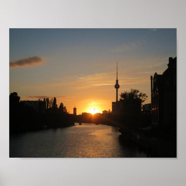 Berlin Nacht Tyskland Fernsehturm Nacht Skyline Poster (Framsidan)