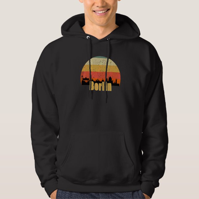 Berlin Siluett Solnedgång Jag älskar Berlin Ger Hoodie (Framsida)