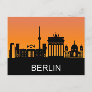 Berlin siluett, sommarsolnedgång, illustration vykort