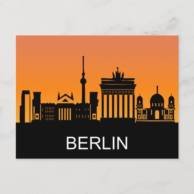Berlin siluett, sommarsolnedgång, illustration vykort (Framsida)