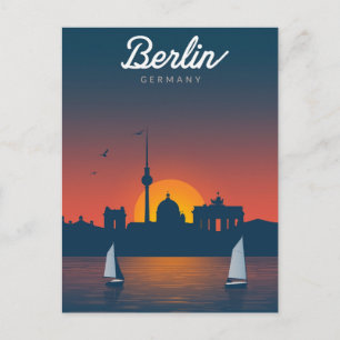 Berlin Solnedgång Stadssiluett Vykort